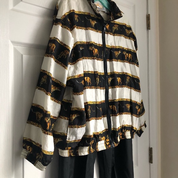 Vintage track suit size Medium SOLARE SPORTA Lion vs Tiger white black and gold - Picture 3 of 16